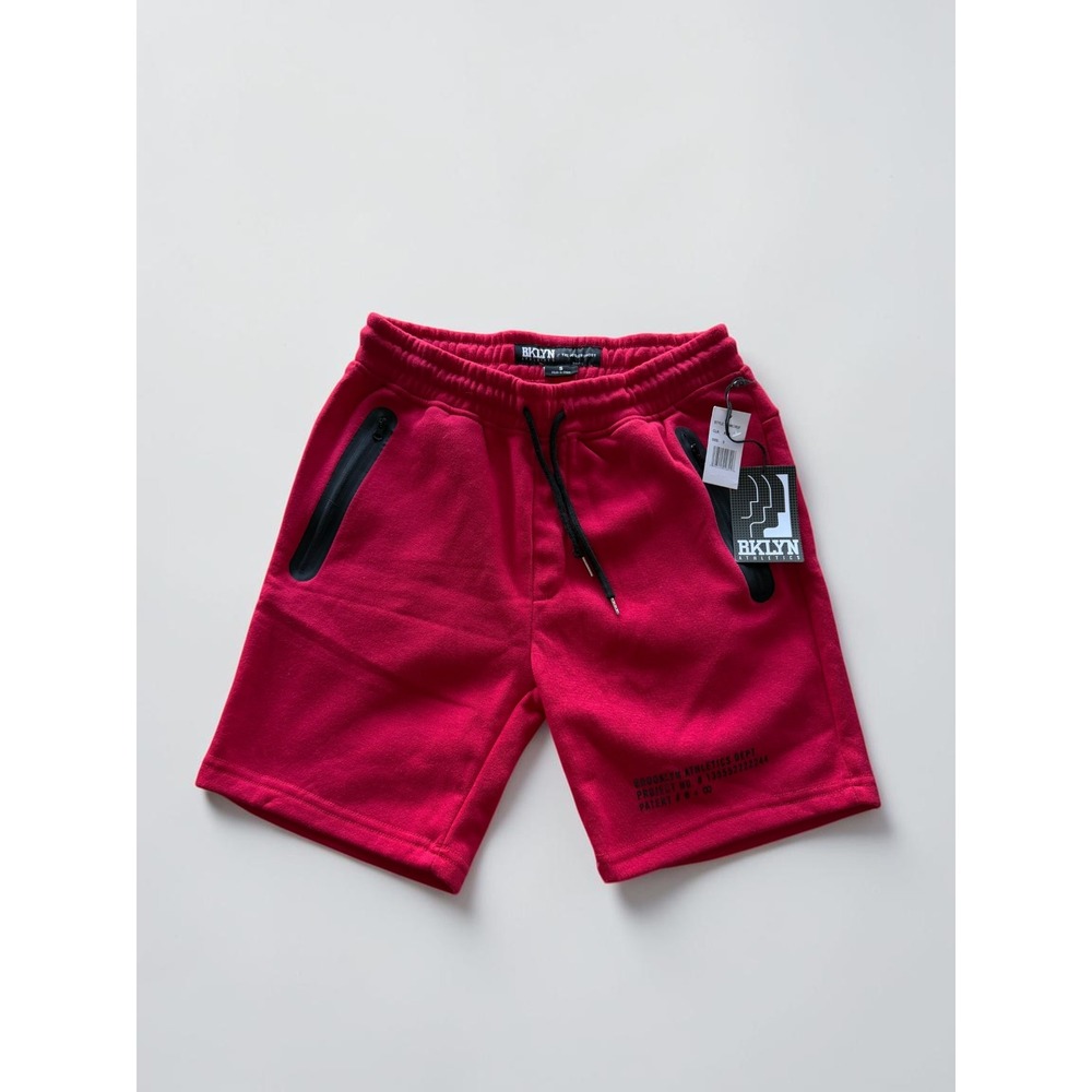 BKLYN Athletics Men Red Jogger Shorts Fleece Zipper Pockets BMR2623 Size S NWT